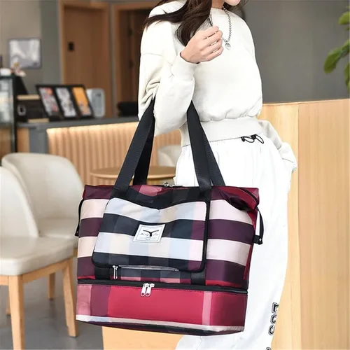 Miniatura 4 de 2022 - Bolsa de viaje plegable de separación secahúmeda, ligera, impermeable, plegable, para deportes, camping, Burdeos