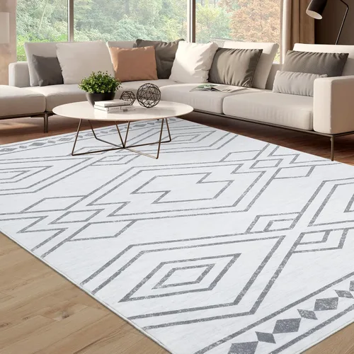 Miniatura 8 de FairOnly Alfombra bohemia de 2 x 6 pies, alfombra moderna marroquí geométrica para pasillo, alfombra lavable para interiores, antideslizante