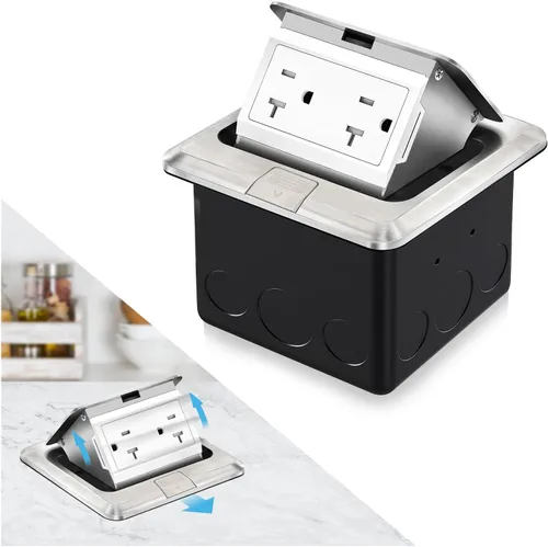 Miniatura 14 de Kit de toma de corriente eléctrica empotrada en el suelo Vagueior, caja de cubierta de toma de corriente eléctrica impermeable, salida GFCI oculta +