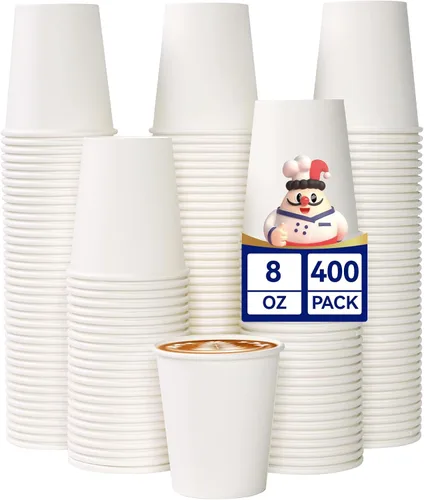 JOLLY CHEF Paquete de 400 tazas de papel para café de 8 onzas, tazas de papel para bebidas blancas para café, agua, jugo o té, adecuadas para