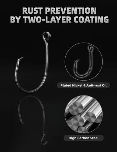 Miniatura 8 de BLUEWING Gancho de círculo de desplazamiento de amplio espacio con giro de acero inoxidable de gran juego, cebo vivo, anillo para agua dulce y agua