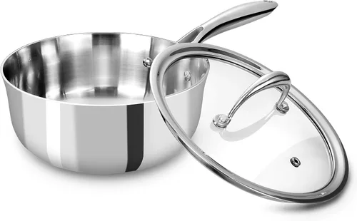 Miniatura 12 de KEAWELL K3 Premium - Cacerola de acero inoxidable de tres capas de 1.5 cuartos con tapa, seguro para inducción y horno hasta 600°F, calentamiento