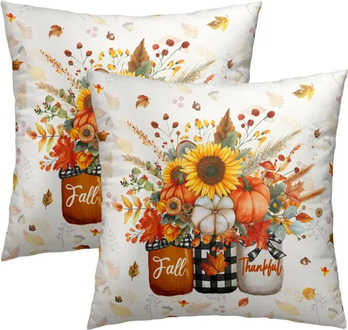 Miniatura 50 de Giwawa Juego de 2 fundas de almohada de calabaza otoñal de 16 x 16 pulgadas, fundas de cojín de algodón de madera de girasol para sofá, patio