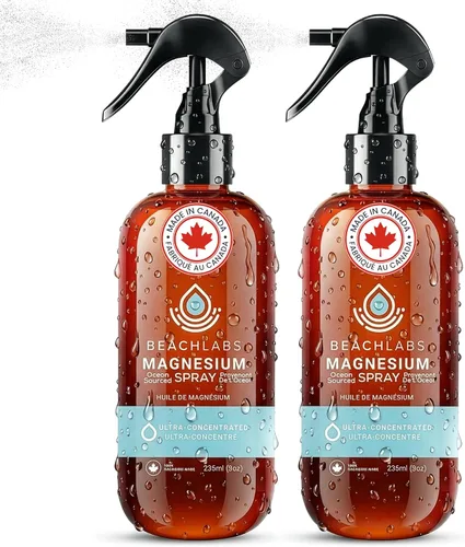 Spray de magnesio (paquete de 2) – procedente del océano y 100% fabricado en Canadá | Spray de magnesio para pies y cuerpo | Agua de mar concentrada