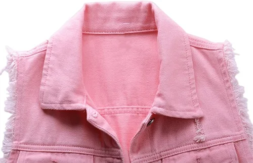 Miniatura 5 de JiangWu Chaleco de mezclilla para mujer, sin mangas, con botones, rasgado, casual