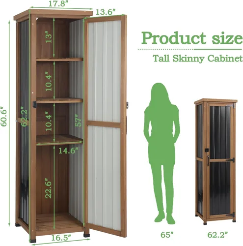 Miniatura 2 de Armario de almacenamiento esquinero para exteriores de 62 pulgadas de alto con puertas con cerradura, armario de almacenamiento pequeño