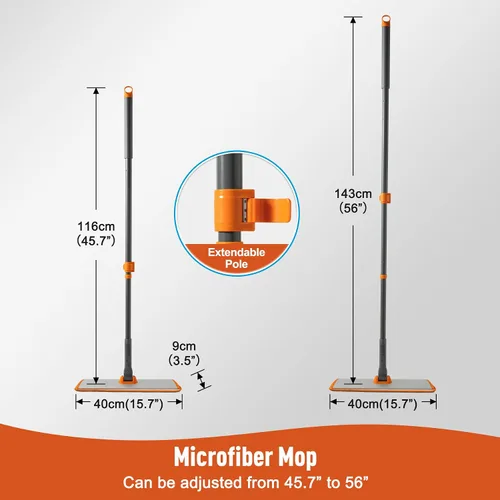 Miniatura 6 de CLEANHOME Trapeador de microfibra con mango largo extensible, trapeador plano con 4 almohadillas reutilizables y 1 limpiador para eliminar