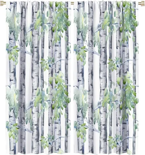Miniatura 71 de Cortina opaca de bosque de verano, diseño de ramas de bosque, con bolsillo para barra, cortinas farbic con bolsillo para barra, comedor, cafetería