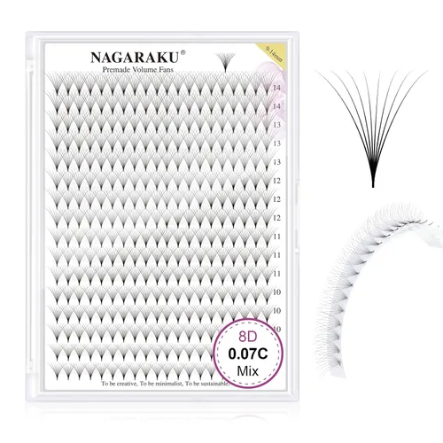 Miniatura 118 de NAGARAKU Wet Camellia - Extensión de pestañas, pestañas individuales, 3 abanicos de longitud múltiple, color negro mate natural, prepegadas