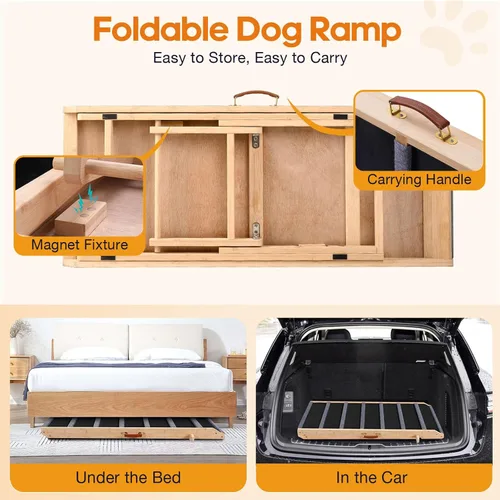 Miniatura 5 de Dog Ramp for Bed - Extra Large, 18'' Wide, Gentle Slope Folding Pet Ramps for Small Large Senior Dogs to Get on High Couches & Cars, Non-Slip Rubber