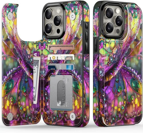 Miniatura 36 de FUNMIKO Funda tipo cartera para iPhone 13 con tarjetero, bloqueo RFID, protección de grado militar y obras de arte impresas con rayos UV, cierre