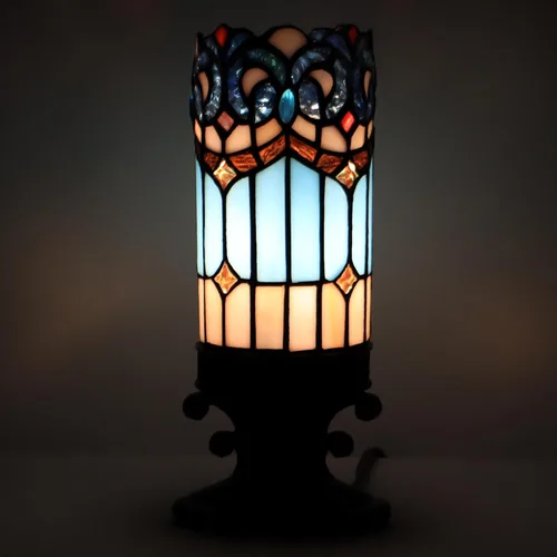 Miniatura 4 de Pequeña Lámpara Tiffany Mini Lámpara de Mesa de Vidrio Emplomado Luz de Escritorio Nocturna Base de Resina de Bronce 4" P x 4" A x 10.5" A