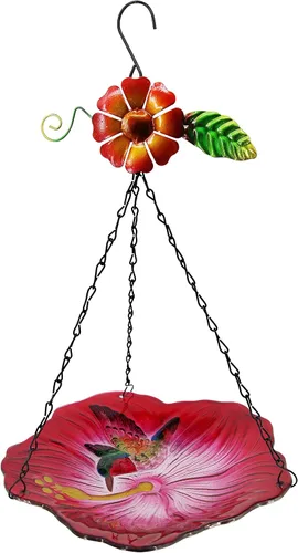 Miniatura 12 de Baño colgante para pájaros, de cristal al aire libre, comedero para pájaros con patrón de textura azul-naranja para decoración de jardín y patio
