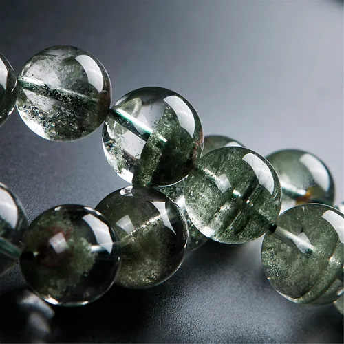 Miniatura 4 de Natural Green Phantom vidrio de cuarzo ronda Bead Stretch Mens pulsera 16mm