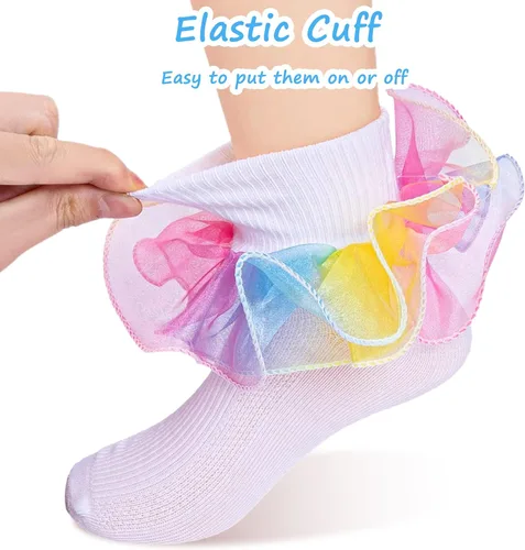 Miniatura 3 de 4 pares de calcetines de arco iris con volantes grandes para niñas de 1 a 10 años