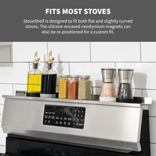 Miniatura 5 de StoveShelf Estante magnético de 24 pulgadas de longitud de apartamento con acabado de acero inoxidable para estufa de cocina, solución