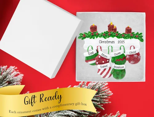 Miniatura 4 de Adorno de Navidad personalizado para familia de 6 miembros 2026 Manoplas con velas con purpurina en la decoración del árbol de Navidad del manto