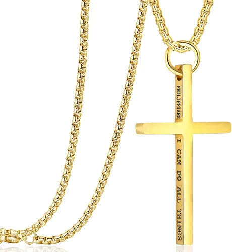 Rehoboth Cross Pendant Necklaces for Boy Men Girl Women Philippians 413 Bible Verse I Can Do All Things Stainless Steel Chain 16202428 Inchs Black