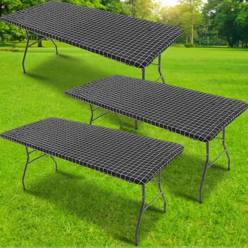 Miniatura 7 de Oudain Mantel rectangular de plástico para mesa de pícnic, 3 piezas, 30 x 72 pulgadas, vinilo impermeable con parte trasera de franela con borde