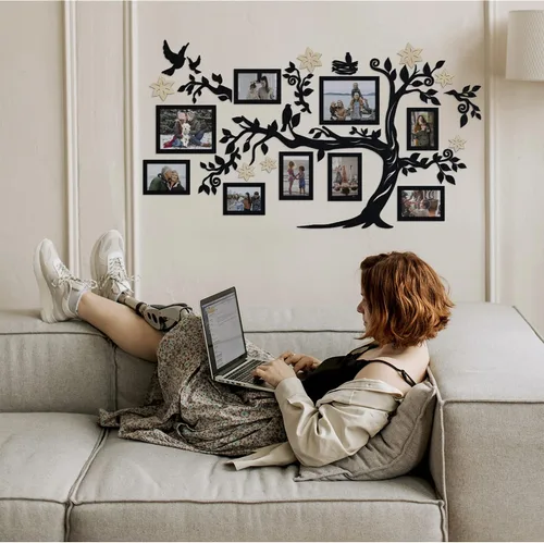 Miniatura 8 de JustLikeWood 39 x 22 pulgadas Calcomanía de Pared Grande de Árbol Genealógico de Madera para Decoración del Hogar con Marco de Fotos Estándar