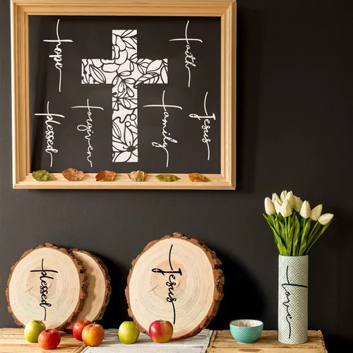 Miniatura 5 de Tinlade Juego de 9 plantillas de cruz cristianas, plantillas cristianas Believe Jesús Perdonado, Cruz Religiosa, Reutilizable, Plantilla de Pintura