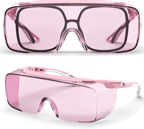 Gafas de seguridad antiniebla, gafas protectoras con bloqueo de luz azul, antipolvo, protección UV, para hombres y mujeres Rosa