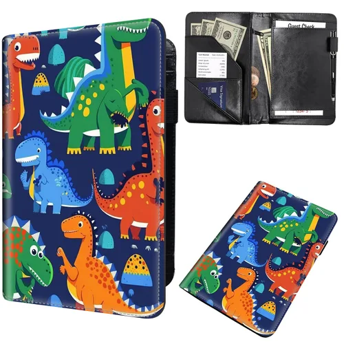 Miniatura 41 de Libreta de pedidos para camarera, cartera de cuero con bolsillo con cremallera oculta, soporte para bolígrafos, lindo organizador para camarera