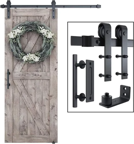 Miniatura 9 de SMARTSTANDARD Kit Completo de Herrajes para Puerta Corrediza de Granero de 5 Pies (Incluye Kit de Riel de 5 Pies y Juego de Manija y Guía de Piso)
