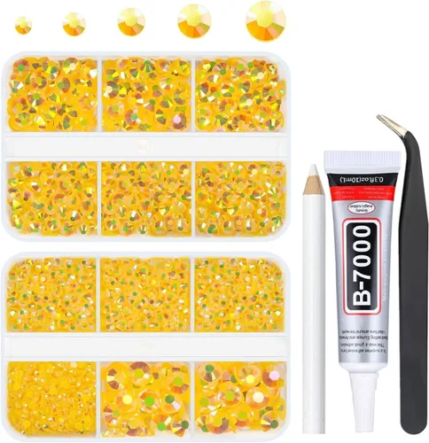 Miniatura 37 de qiipii Diamantes de imitación de resina AB verde aguamarina con pegamento B7000 para manualidades deslumbrantes de 2mm-6mm piedras gelatinosas