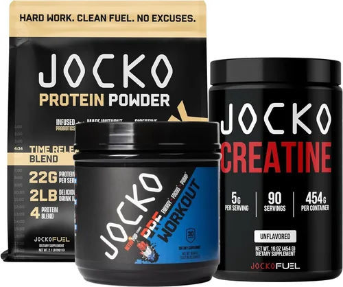 Jocko Fuel Paquete de proteína en polvo y creatina para antes del entrenamiento, paquete de 3