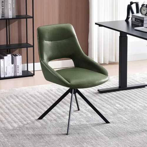 Miniatura 11 de Juego de 1 silla de escritorio moderna de mediados de siglo, sin ruedas, silla de comedor giratoria de piel sintética con patas de metal, silla Negro
