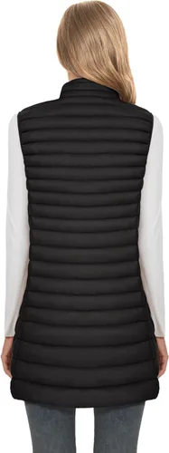 Miniatura 2 de ELFJOY Chaleco de plumón medio largo para mujer, chaleco acolchado ligero, chaqueta cortavientos elegante