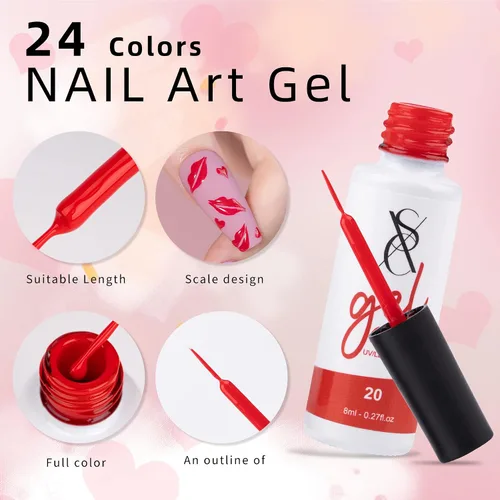 Miniatura 5 de SXC Cosmetics - Juego de delineador de gel de 24 colores para arte de uñas, con cepillo fino integrado para diseños de uñas en espiral y esmalte