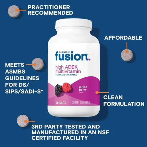 Miniatura 3 de Bariatric Fusion Multivitamínico masticable con alto contenido de vitaminas ADEK Multi para pacientes con interruptor duodenal Tabletas