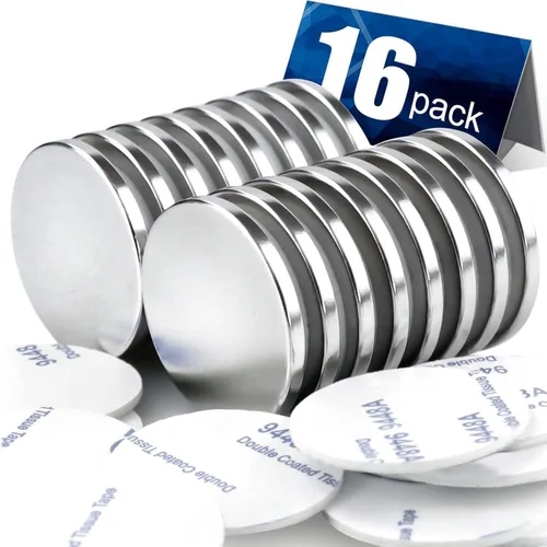 Miniatura 18 de DIYMAG Paquete de 12 imanes fuertes con adhesivo de doble cara, 1.26 x 0.12 pulgadas, redondo, permanente, potente, disco de neodimio, imán