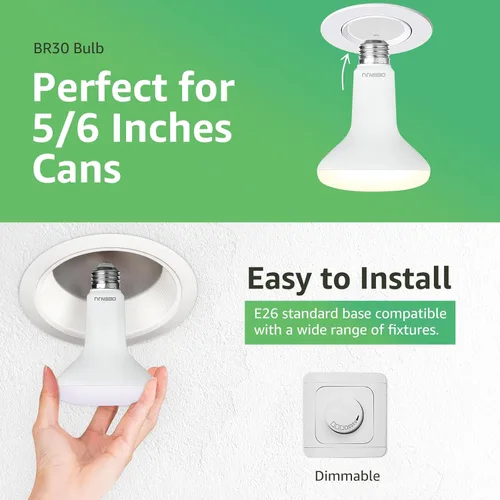 Miniatura 9 de DEGNJU Paquete de 6 bombillas LED empotradas BR30, bombillas de inundación regulables para interiores, CRI80 7 W, equivalente a 65 W, 2700 K, blanco