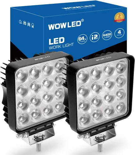 Miniatura 10 de Luces LED ámbar y blanco de alta gama, paquete de 2 módulos de luz cuadrados de 4.5 pulgadas con arnés de cableado, 3 modos de inundación puntual