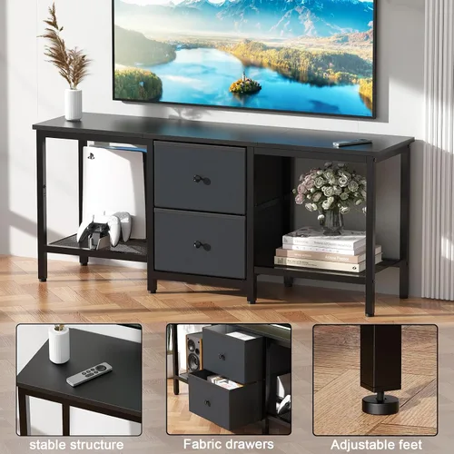 Miniatura 4 de Soporte de TV adecuado para televisores de hasta 55 pulgadas, centro de entretenimiento con cajones y estantes de almacenamiento, mesa consola Negro