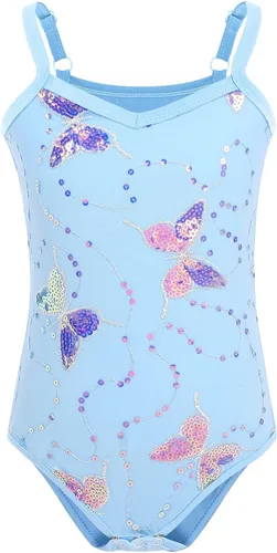 Miniatura 3 de ODASDO Leotardo de ballet con falda tutú para niñas, camisola de gimnasia, traje de entrenamiento de mariposa brillante