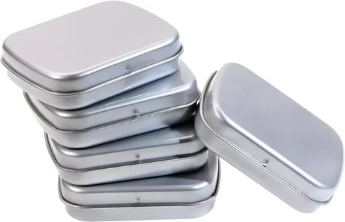 Miniatura 6 de Mini Skater Pequeña caja de almacenamiento portátil de metal, mini latas rectangulares vacías con bisagras con tapa, organizador para el hogar