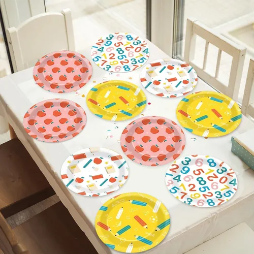 Miniatura 4 de CHUNNIN 48 platos de papel para fiesta de regreso a clases, suministros de fiesta de temporada escolar, 7 pulgadas, platos desechables