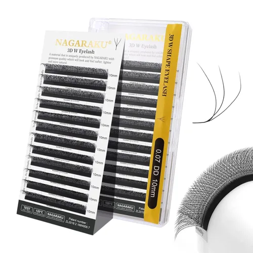 Miniatura 49 de NAGARAKU Extensiones de pestañas Double Tips 4D W, suministros con puntas dobles, gruesas con rizado D de 0.07 mm, bandeja mixta 8-15 mm, 0.07-D