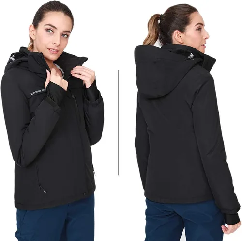 Miniatura 4 de CAMEL CROWN - Chamarra de esquí para mujer, impermeable, con capucha desmontable, rompevientos, forro polar, parka para lluvia