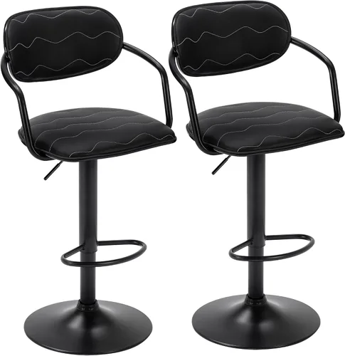 Miniatura 8 de VECELO Juego de 2 taburetes de bar, taburetes de bar ajustables con respaldo y brazo, sillas de bar giratorias/taburetes de isla de cocina de piel