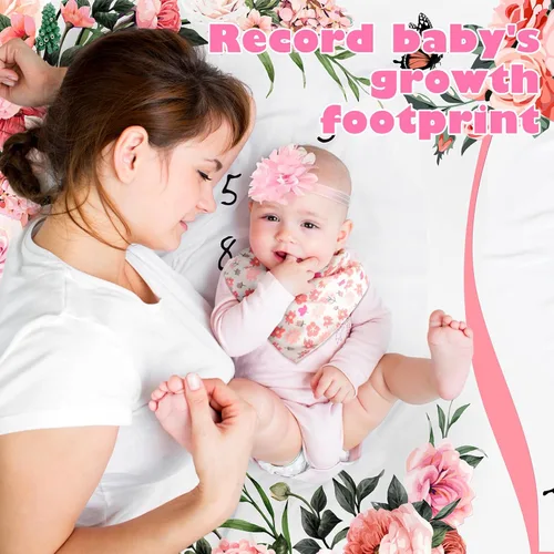 Miniatura 5 de Chumia 6 Piezas Manta de Hitos Mensuales para Bebé Niña 60" x 40" Manta de Hitos de Mariposa Edad Foto Fondo de Fotografía con Calendario para Rosa