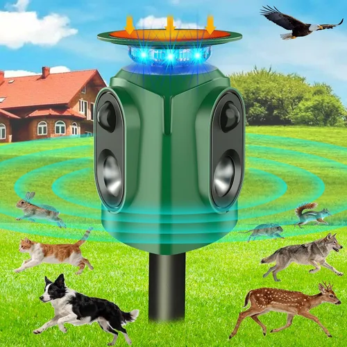 Miniatura 10 de Repelente ultrasónico de animales para exteriores – Repelente de gatos y disuasorio de ciervos con sensor PIR y alimentado por energía solar