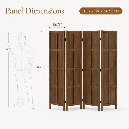Miniatura 2 de Divisor de habitación de 4 paneles, separadores de habitación de madera de 5.6 pies y pantallas de privacidad plegables, divisores de habitación