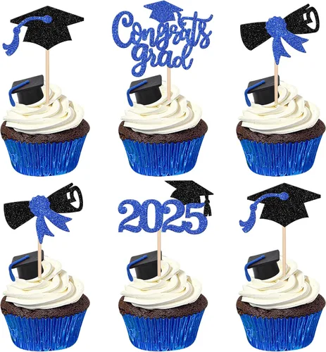 Miniatura 11 de 1 pieza de decoración para pastel de clase 2025 con purpurina, tapa de graduación 2025, decoración de pastel de felicitaciones para 2025, decoración