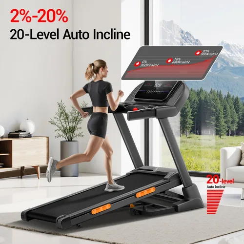 Miniatura 2 de UMAY Fitness Treadmill with 20-Level 20% Auto Incline, Treadmills for Home Auto Folding with Pulse Sensors, 400 LBS Capacity, 4.0HP Quiet Brushless