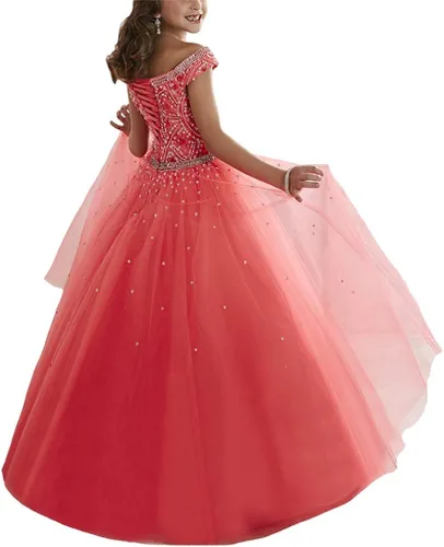 Miniatura 2 de Junguan Vestidos de tul Aline Princess para niñas, vestidos de baile formales TF017